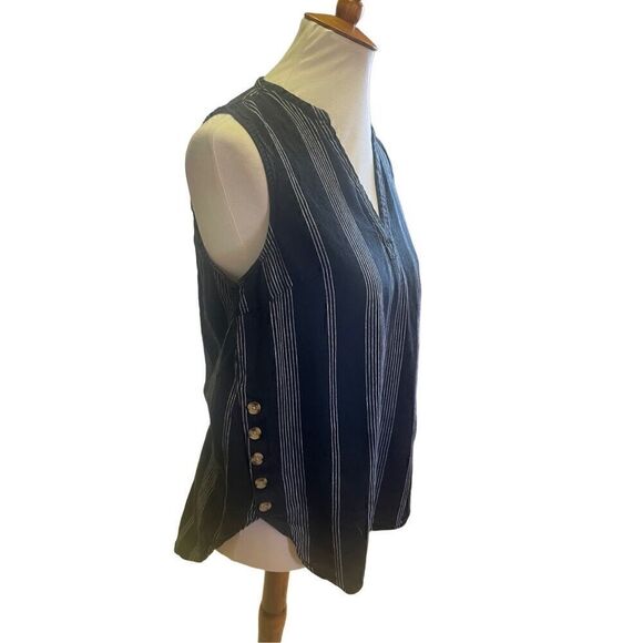A New Day Black And Gray Striped Sleeveless V-Neck Linen/Cotton Blend Top Size M - Picture 5 of 12